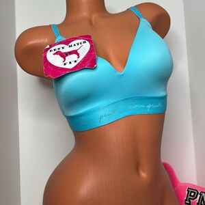 Victoria’s Secret PINK 32 34  Logo Band Lightly Lined Bra Wireless Plunge SUMMER